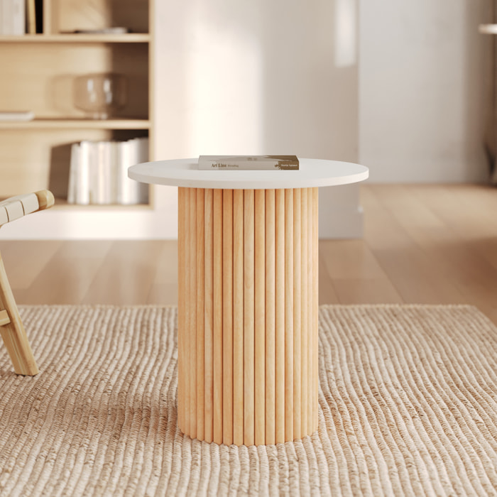 Table d'appoint en marbre et bois de manguier D40 cm - Agathe
