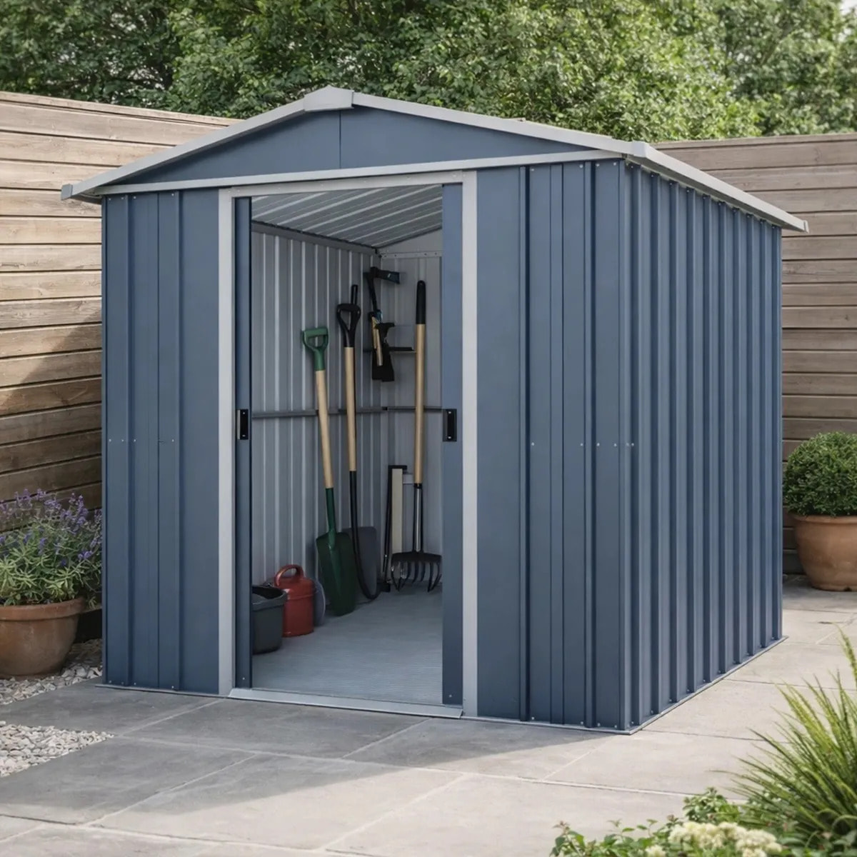 Abri de jardin métal gris Yardmaster 3,85 m² + kit d'ancrage