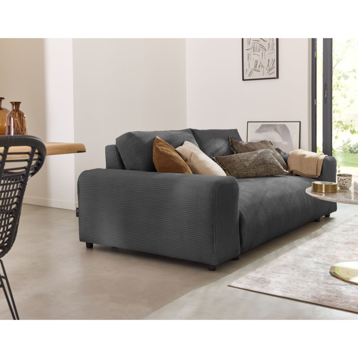 Garance - canapé droit 3 places - en velours côtelé - Gris foncé