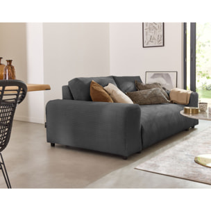 Garance - canapé droit 3 places - en velours côtelé - Gris foncé