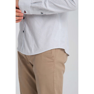 Camicia Uomo Botton Down Slim Jacquard Fantasia Bianco e Blu