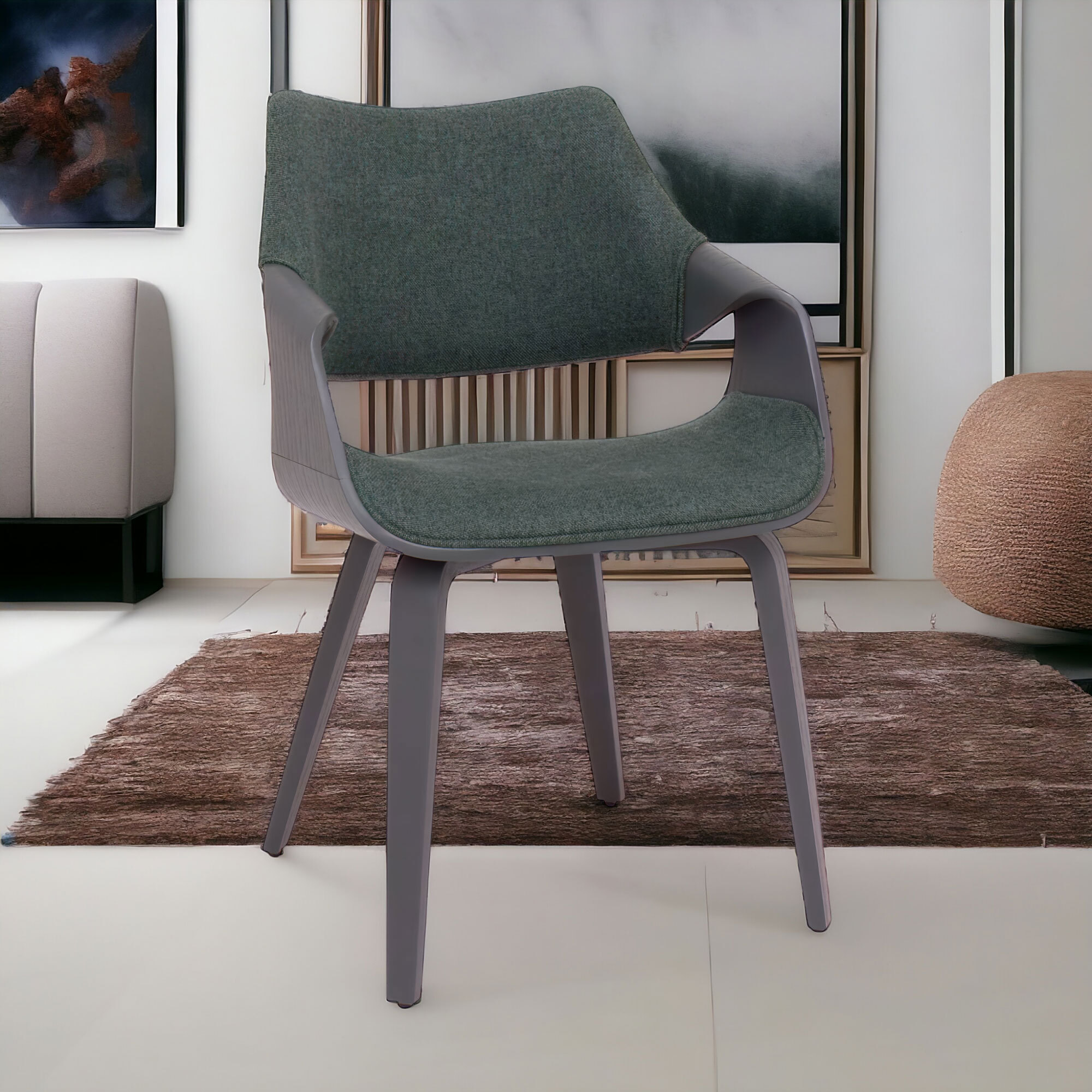 Austria - Poltroncina Sedia Imbottita 51x82x43 cm in legno Plywood e Tessuto Verde Salvia