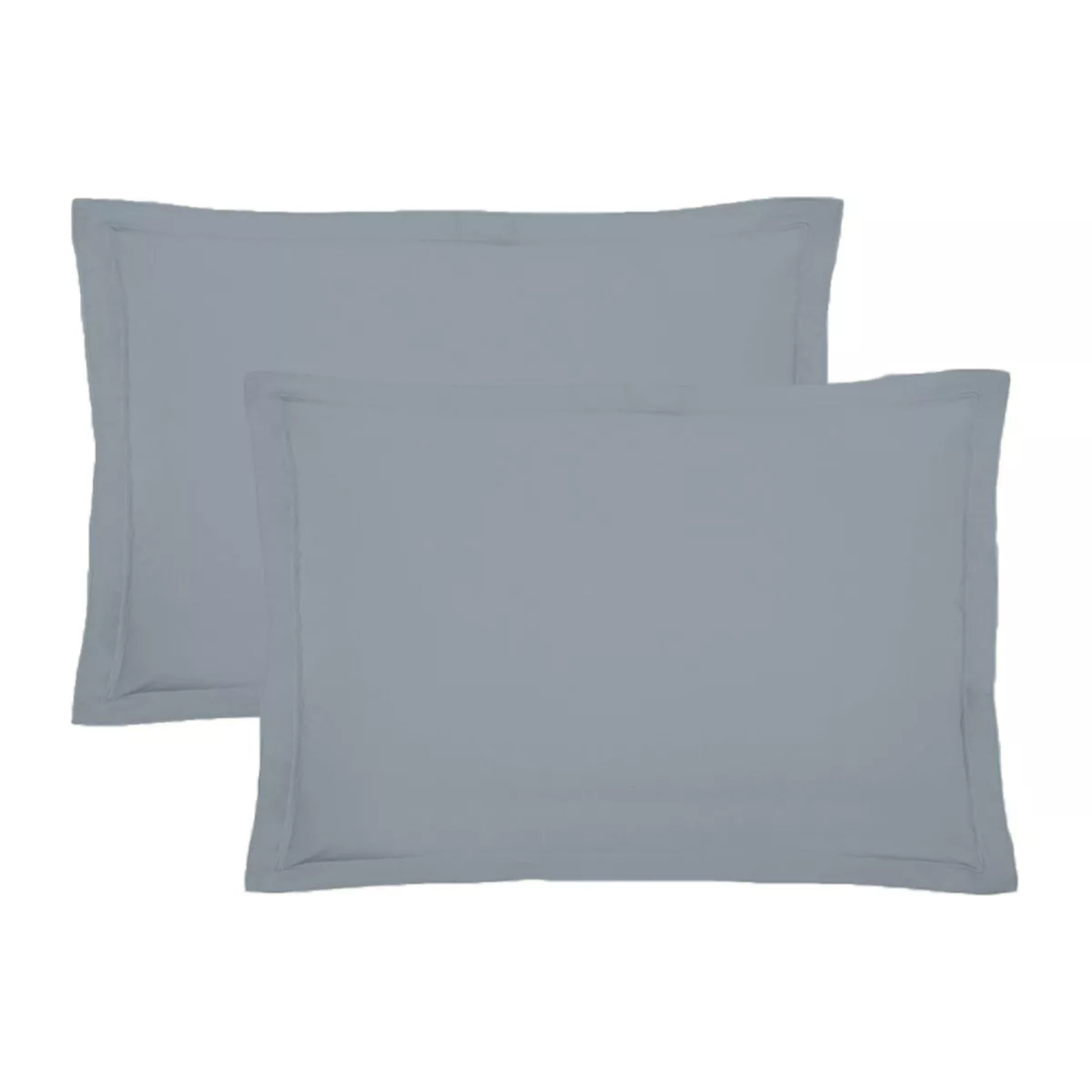 Lot de 2 taies percale de coton uni bleu gris Giulia givre