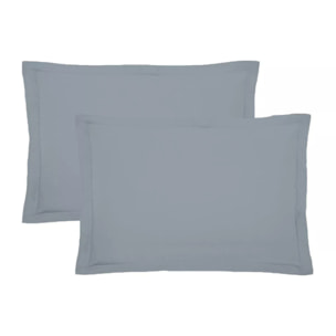 Lot de 2 taies percale de coton uni bleu gris Giulia givre