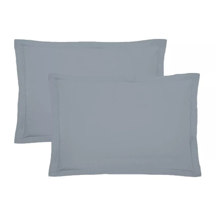 Lot de 2 taies percale de coton uni bleu gris Giulia givre