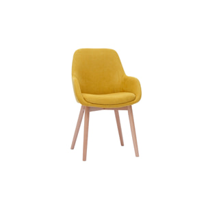 Fauteuils scandinaves en tissu effet velours jaune moutarde et bois clair massif (lot de 2) HOLO