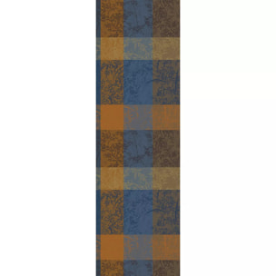 Chemin de table pur coton 220 g/m² motif jacquard bleu brun Mille branchages crepuscule