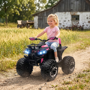HOMCOM Quad Eléctrico para Niños 12V 10AH, Quad para Niños de 3–5 Años con 2 Motores, Suspensión, Arranque Suave, 3-8 km/h, Música, Faros LED, MP3, USB, Tarjeta TF, Pedal, Avance y Retroceso, Rosa