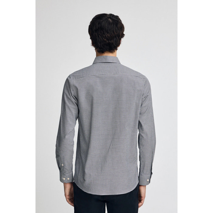 Camicia blu marino slim fit a quadri vichy con logo Rigby Go