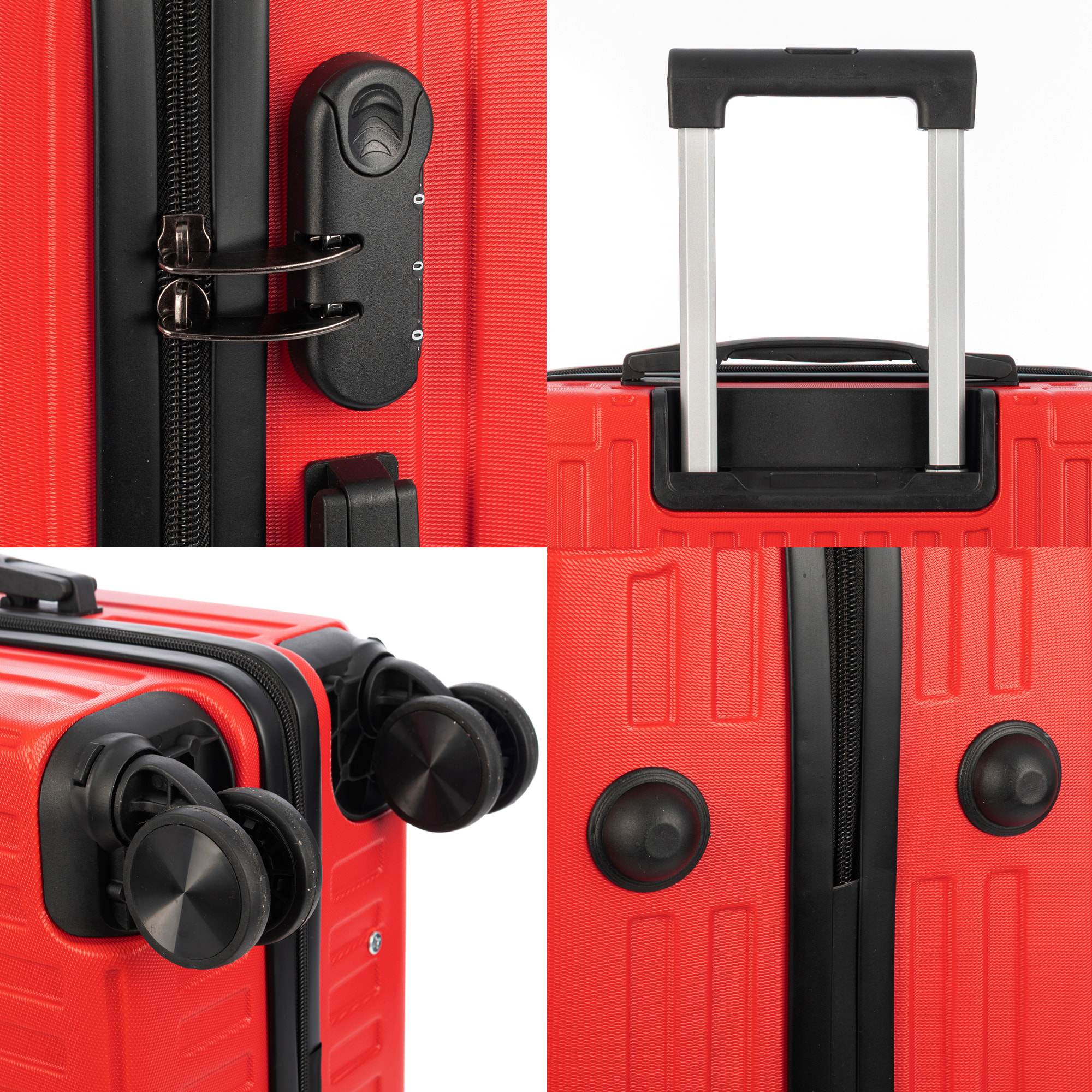 DAM Set di 3 valigie Trolley, in materiale leggero ABS ad alta resistenza con angoli rinforzati. Chiusura numerica e 4 ruote doppie rimovibili e girevoli a 360°. 51x30x77 Cm. Colore: Rosso