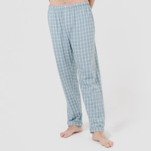 Pigiama lungo in cotone stile camicia, fantasia verde acqua roc