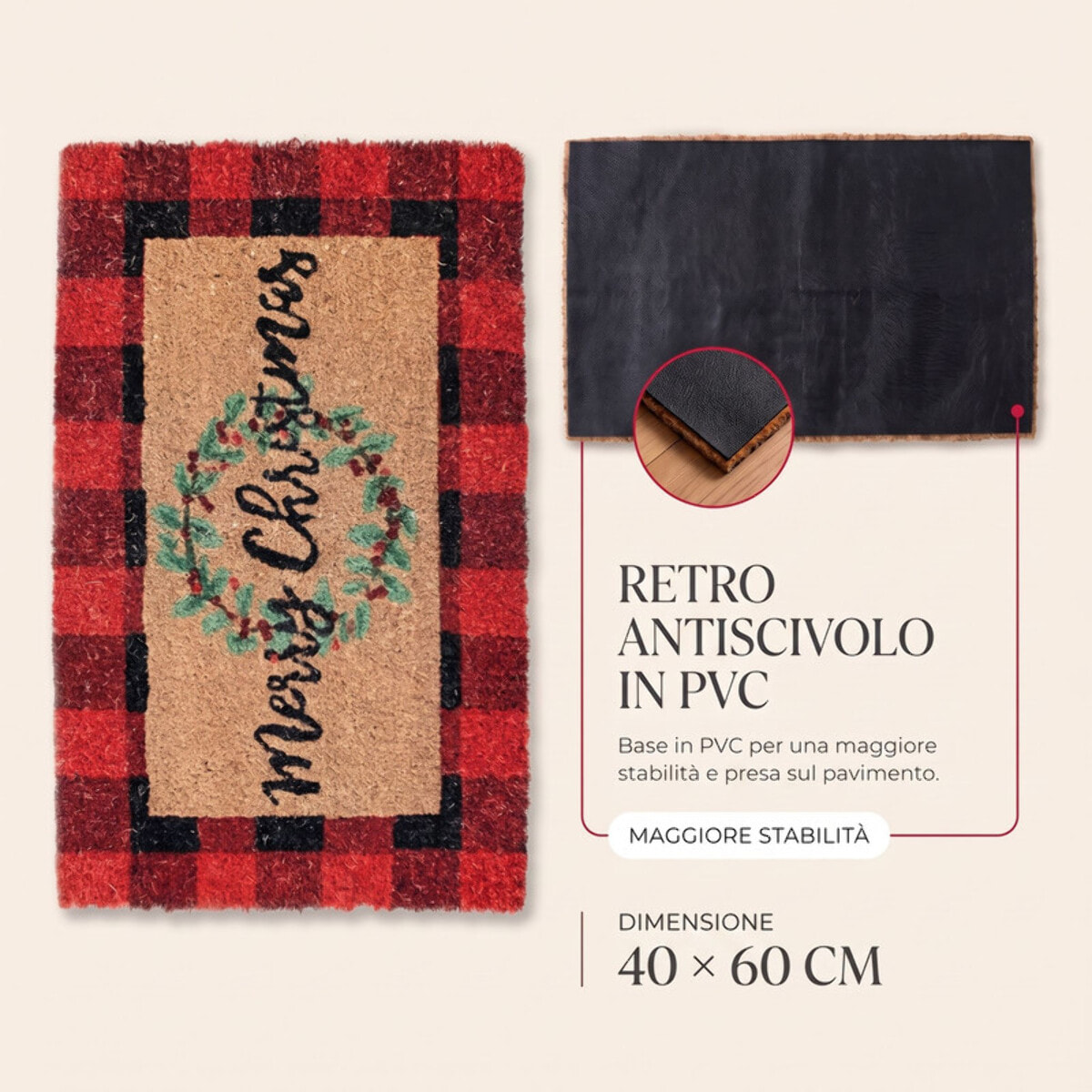 Zerbino natalizio Merry Christmas in cocco e PVC - Multicolore