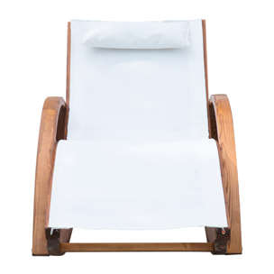 Chaise longue fauteuil berçant à bascule transat bain de soleil rocking chair en bois charge 120 Kg blanc