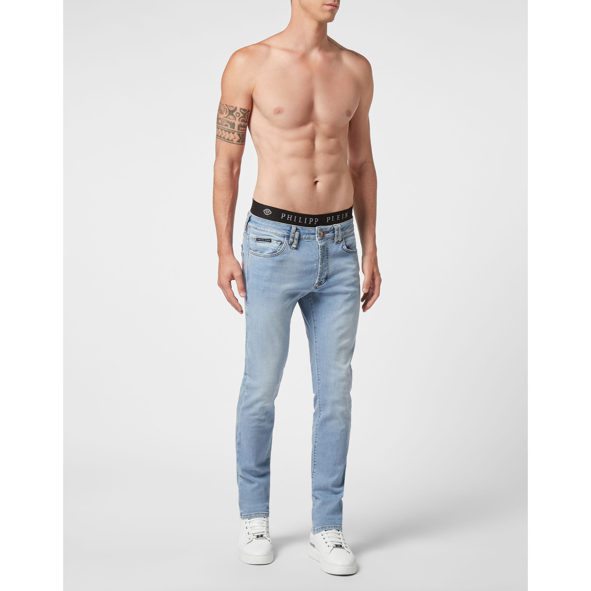 PHILIPP PLEIN Denim Super Straight Cut Embroidery Hexagon