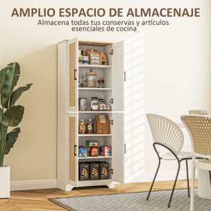 Alacena de Cocina Aparador de Cocina Mueble Auxiliar de Cocina con Estantes Ajustables Puertas de Ratán y Sistema Anti-vuelco 60x30x170 cm Blanco