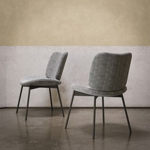 SET DI 2 SEDIE MAKO - STRUTTURA GRIGIO CARBONE, TESSUTO FLORA GRIGIO SCURO - BIANCO
