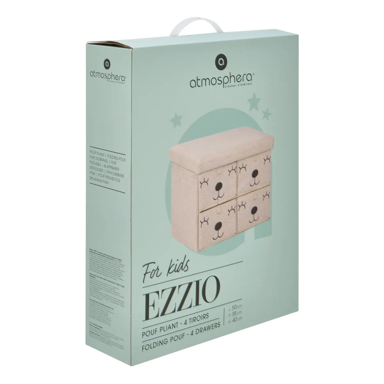 Pouf Pliant Enfant Ezzio Beige 4 Tirroirs 39x38x50 cm