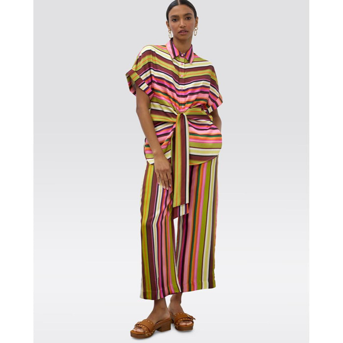 Culottes in raso con stampa multi-righe