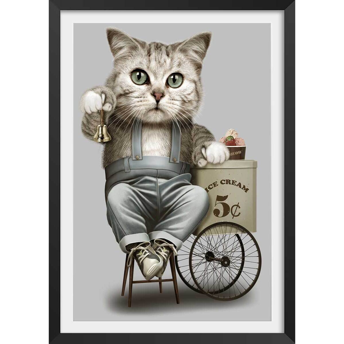 Affiche enfant vendeur de crême glacé  Affiche + cadre en bois - Noir