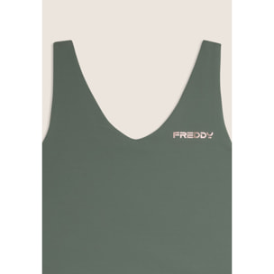 Canotta cropped slim fit con scollo a V in jersey quick dry