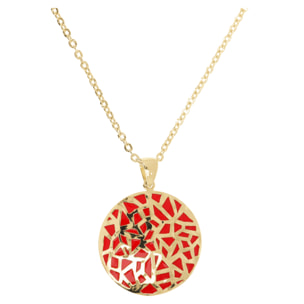 Collana Lunga Catena Forzatina con Pendente Rosso Tondo Smaltato e Traforato