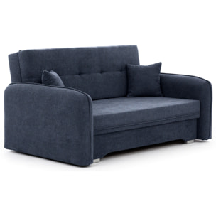 Michelle - canapé droit 3 places convertible avec coffre en velours - Bleu