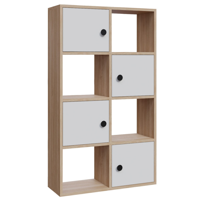 Librería, 100% tablero de aglomerado rechapado en melamina, color roble blanco h.123,4