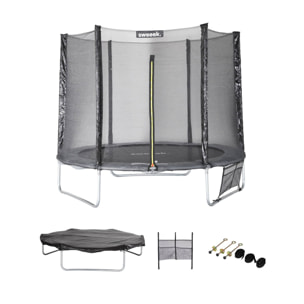 Trampoline 250 cm. gris. avec filet de protection. bâche. filet pour chaussures. kit d’ancrage