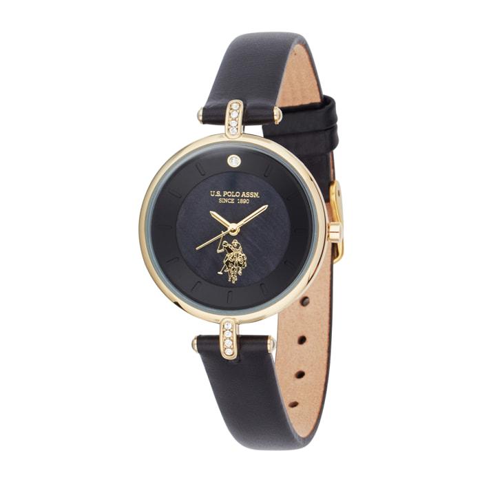 Orologio U.S. Polo Assn. in pelle nera