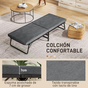 Cama Plegable 70x180 cm con Colchón de Espuma Mueble Cama Plegable con Respaldo Ajustable en 5 Posiciones y Ruedas Cama de Invitados Carga 120 kg Gris