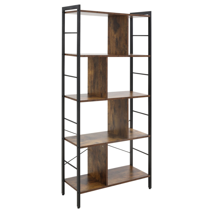 HOMCOM Estantería Librería de 4 Niveles con 8 Compartimentos de Almacenamiento Estilo Industrial para Sala de Estar Oficina Dormitorio 74x30x157,5 cm Marrón Rústico