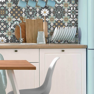 Papier peint motifs carreaux rétro floraux graphiques