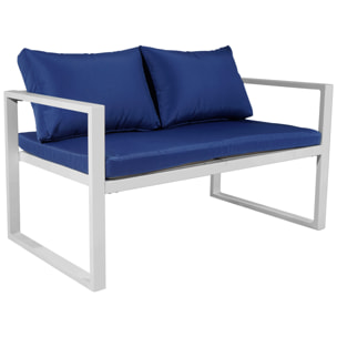 Salon de jardin IBIZA en tissu bleu 4 places - aluminium blanc