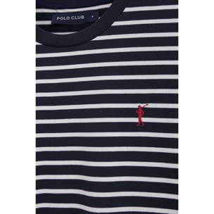 Maglietta a righe blu marino ed ecrù dal fit ampio con logo Rigby Go