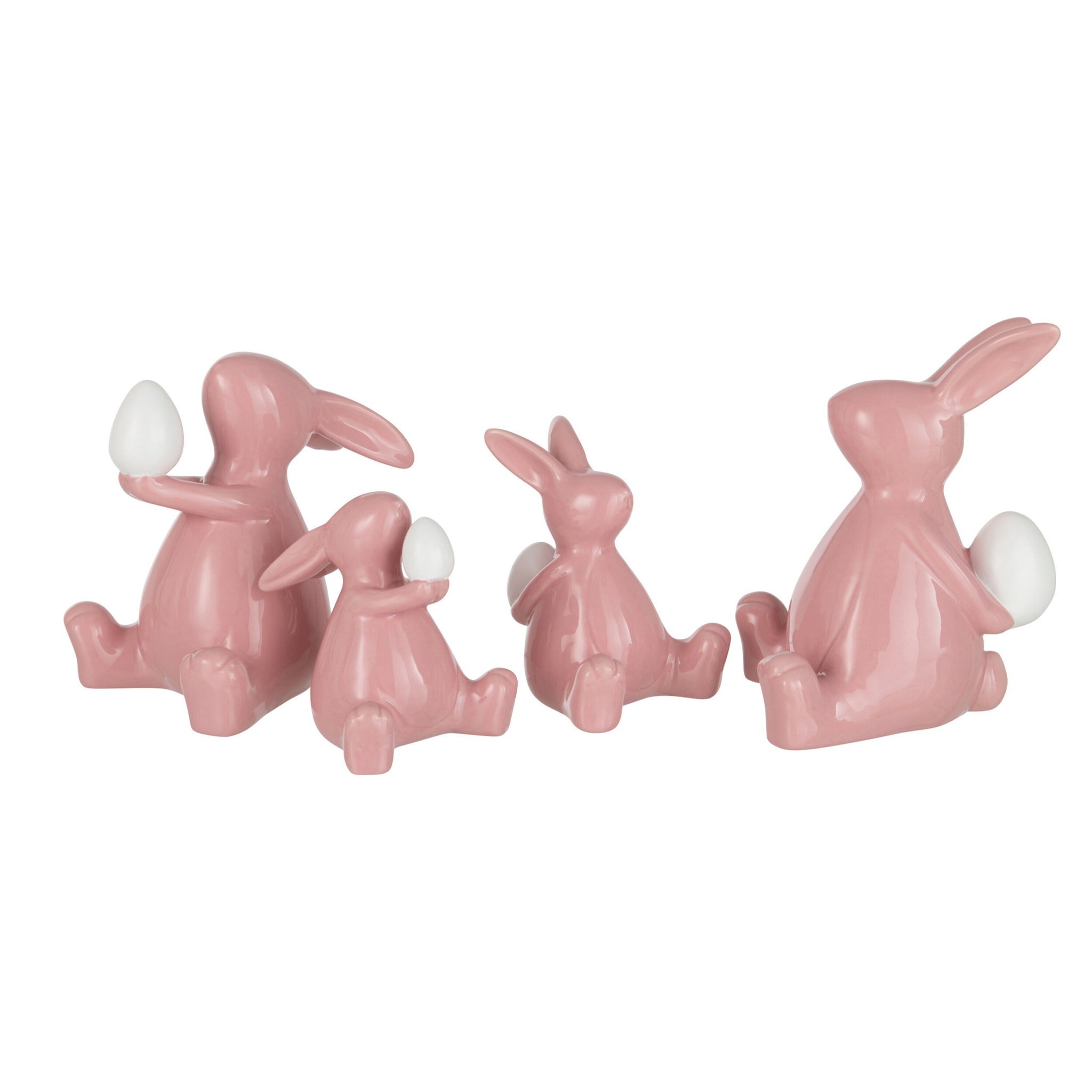 J-Line Figurine Lapin - céramique - rose - petit - 2 pièces