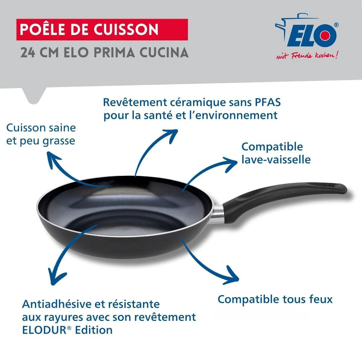 Poêle 24 cm céramique sans PFAS Prima Cucina Elo