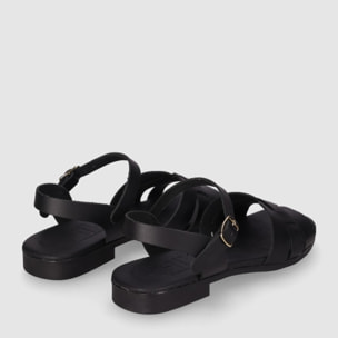 Sandalias de Piel - Negro - Tacón: Bajo