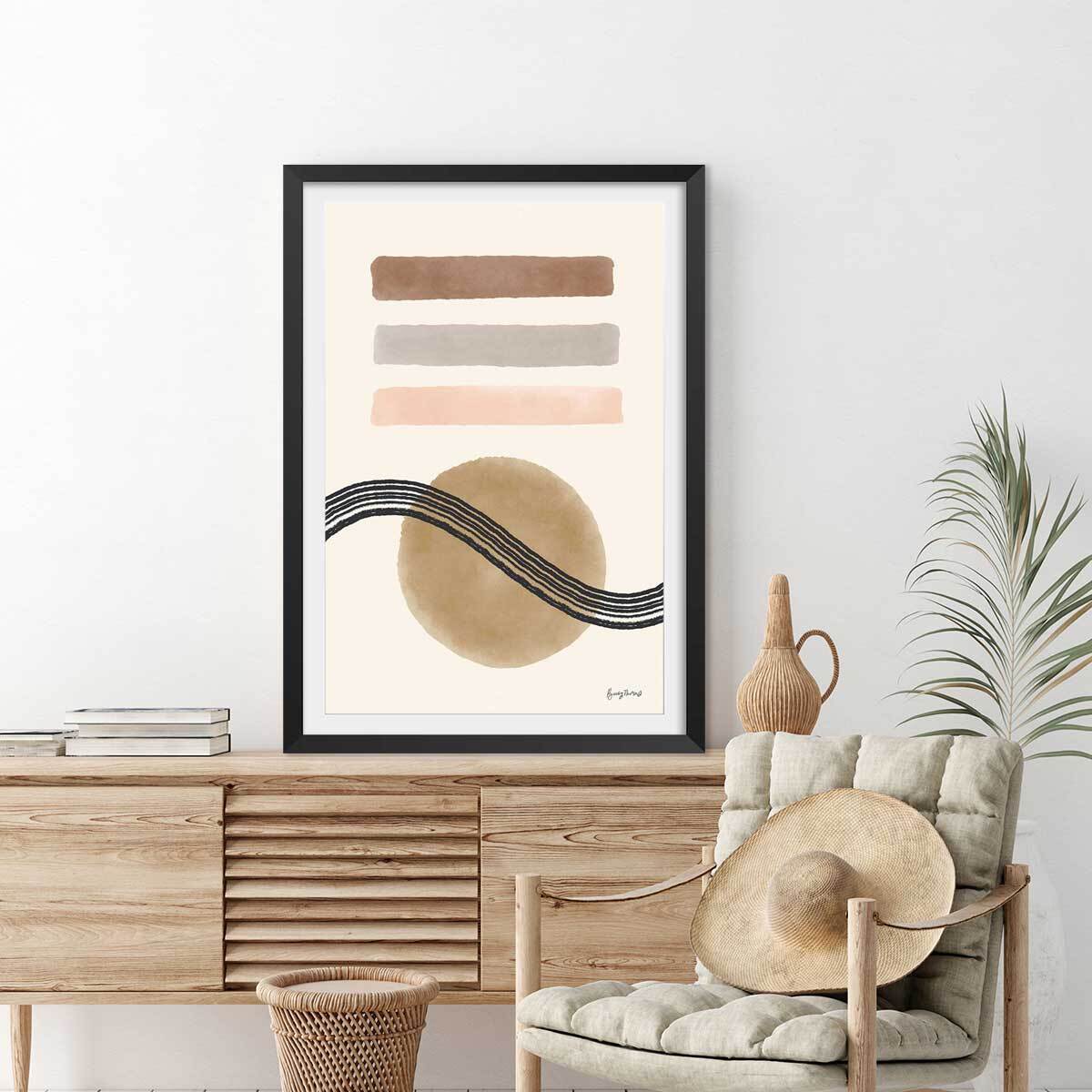 Poster Abstrait des années 50 Affiche + cadre en bois - Noir