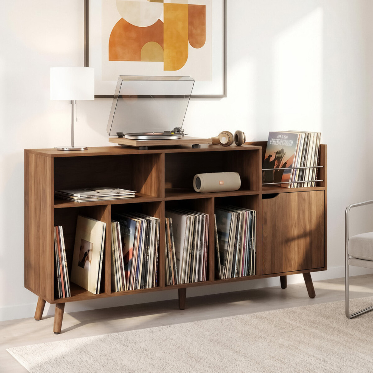 Meuble vinyles Sanza effet noyer 130cm