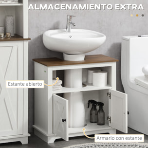 Conjunto de Baño Juego de Columna de Baño con Estante Ajustable y Mueble para Debajo del Lavabo con 2 Puertas Antivuelco 39,5x30x160 cm 60x30x60 cm Blanco