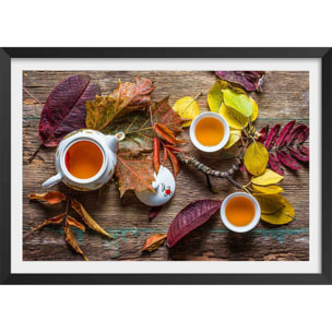 Affiche cuisine feuille de thé Affiche + cadre en bois - Noir
