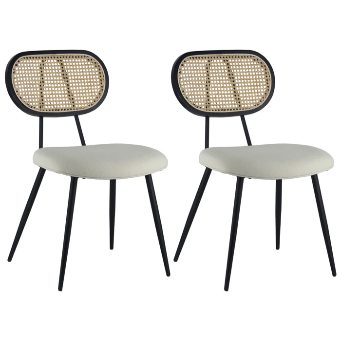 Lot de 2 chaises en cannage et tissu boucle écru ELENA