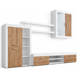 Parete Attrezzata Da Soggiorno Salotto Moderna Con Ante Mensole Vani A Giorno Vetrinetta Mobile TV Design Moderno 293 x 193 x 50 Cm Bianco E Noce