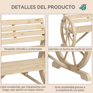 Banco de Jardín de Madera, Banco de Exterior con Reposabrazos en Forma de Rueda, Estilo Rústico, Carga 240 kg, de 2 Plazas, para Patio, Terraza, 105,5x56x79 cm, Madera Natural