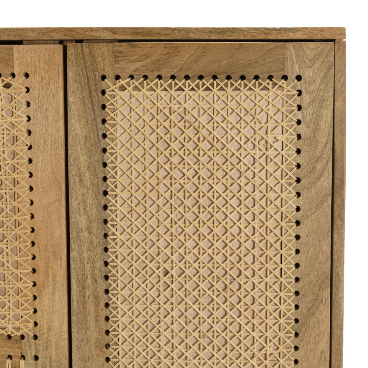 ISA - Meuble haut marron 2 portes bois de manguier cannage couleur naturelle