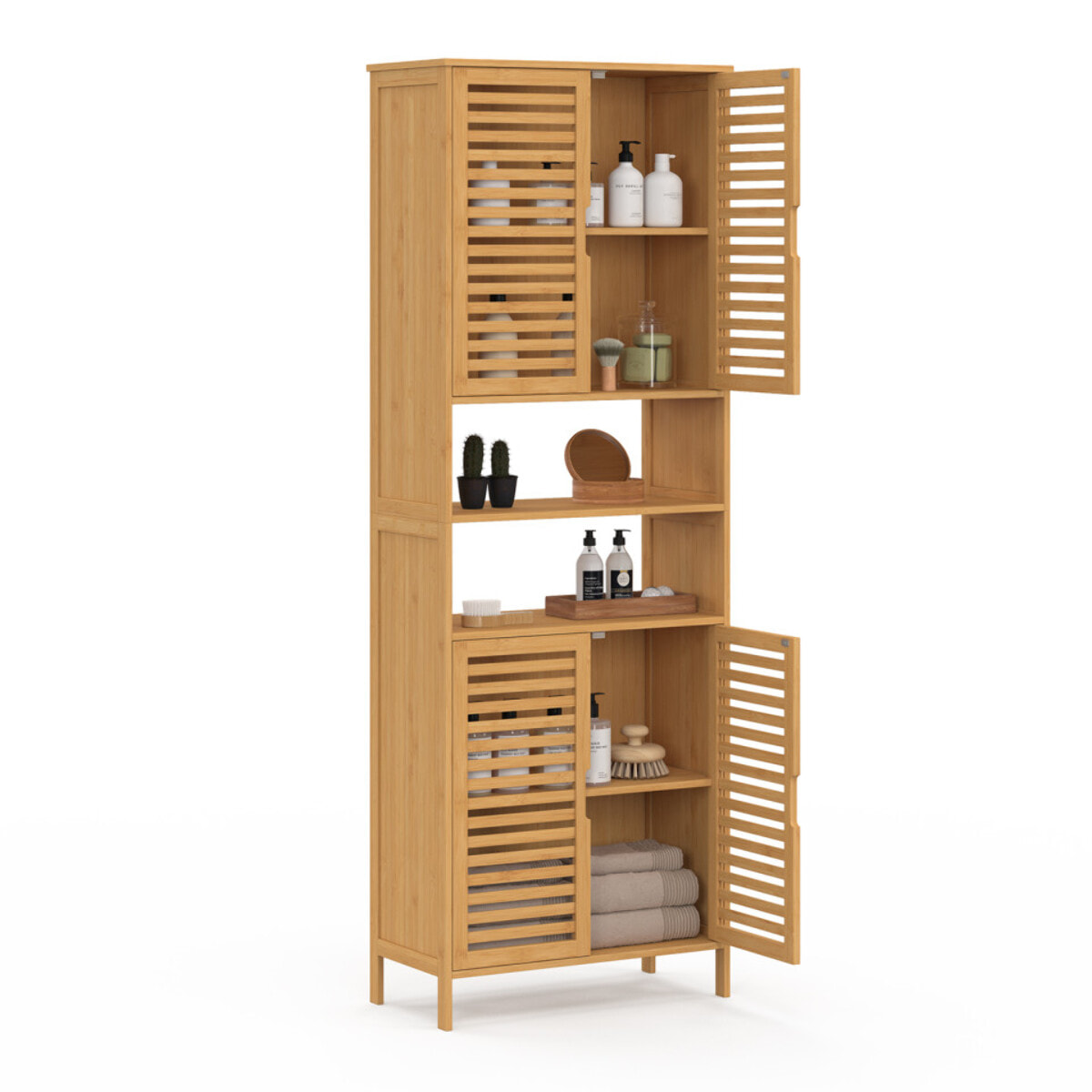 Armoire salle de bain Maya bambou 4 portes
