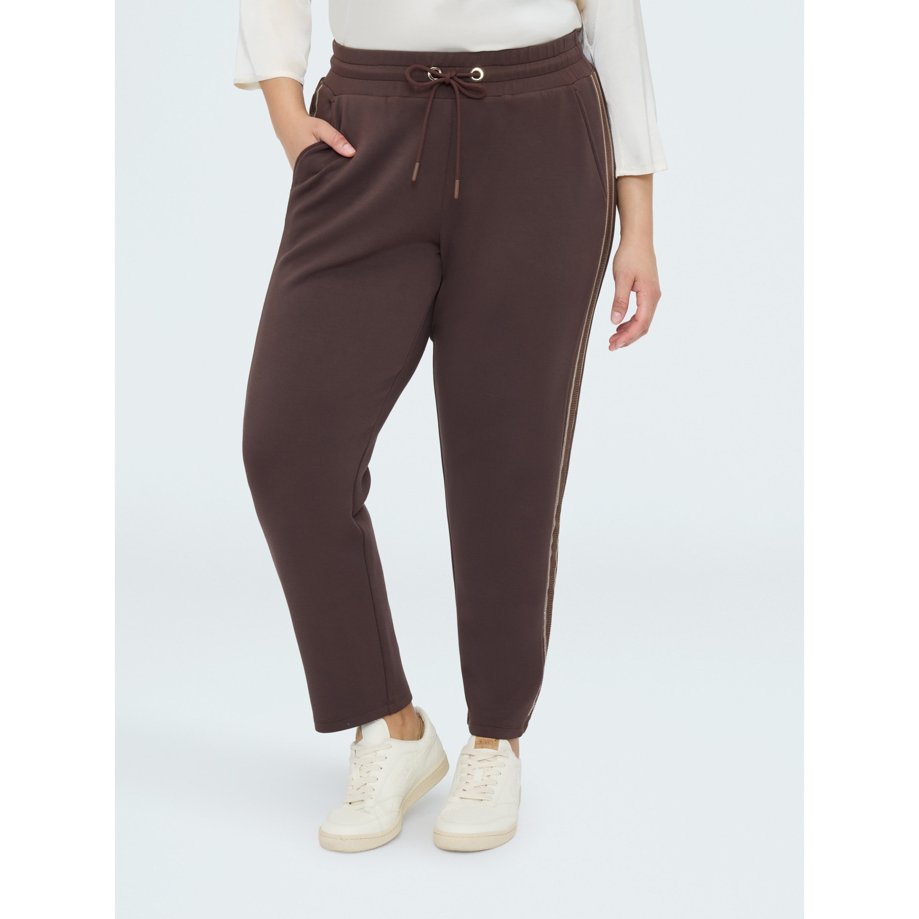 Fiorella Rubino - Joggers in scuba con banda hotfix - Marrone