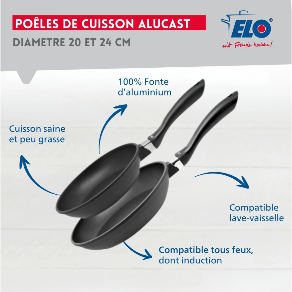 Lot de 2 poêles 20 cm et 24 cm sans PFAS Elo Alucast
