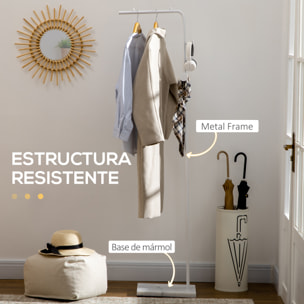 Perchero de Pie Moderno con 2 Ganchos Redondos y Base de Mármol 35x25x170 cm