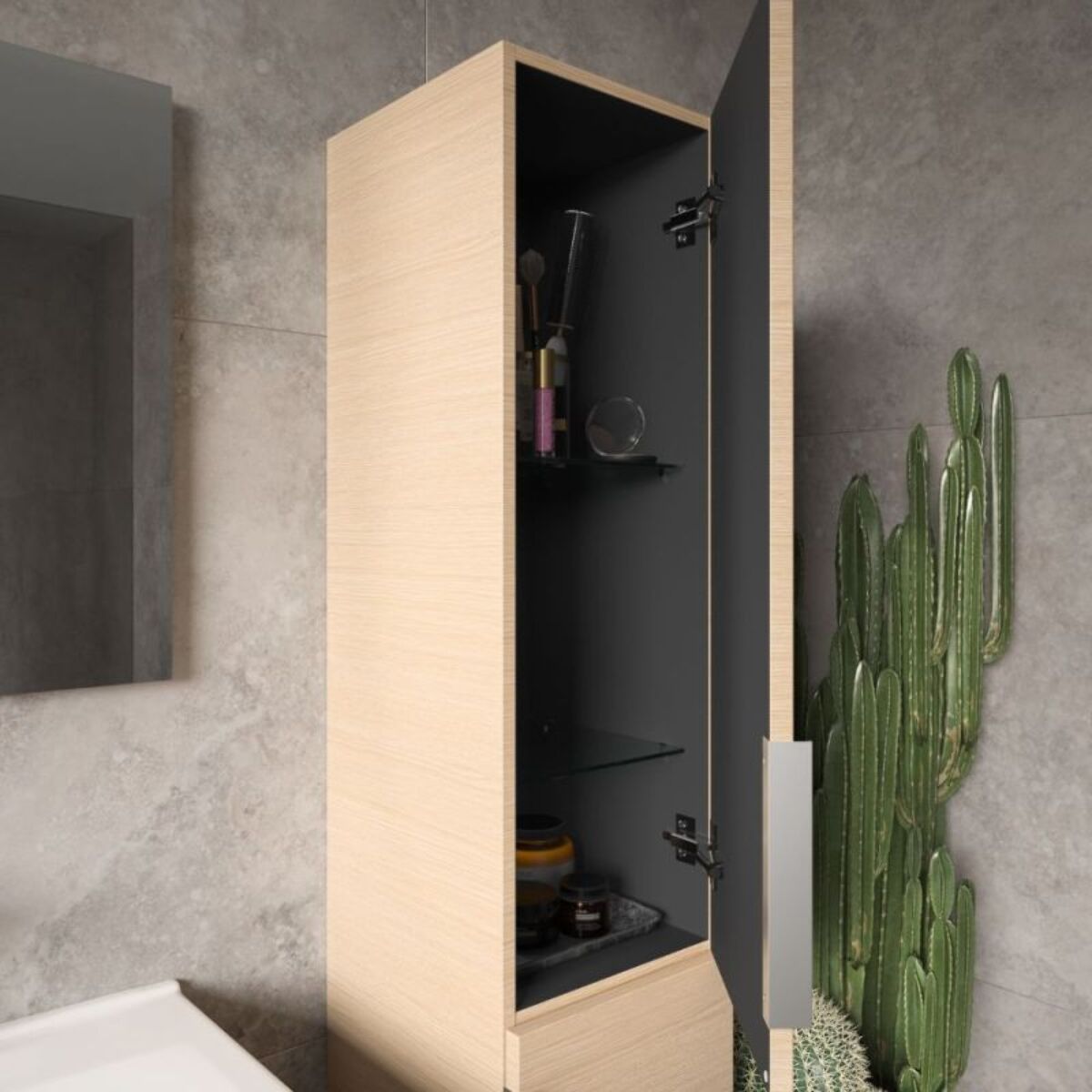 Meuble double vasque 120 cm BURGBAD Olena chêne clair + colonne
